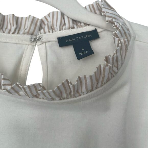 ANN TAYLOR Cream Blouse – Ruffled, Long Sleeve, Size M - Picture 3 of 4